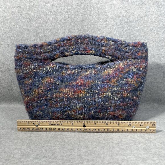 Handcrafted Purse Clutch Bag Blue Gray Knitted Wool Felt Artisan 13” x 9” Boho - Picture 8 of 14